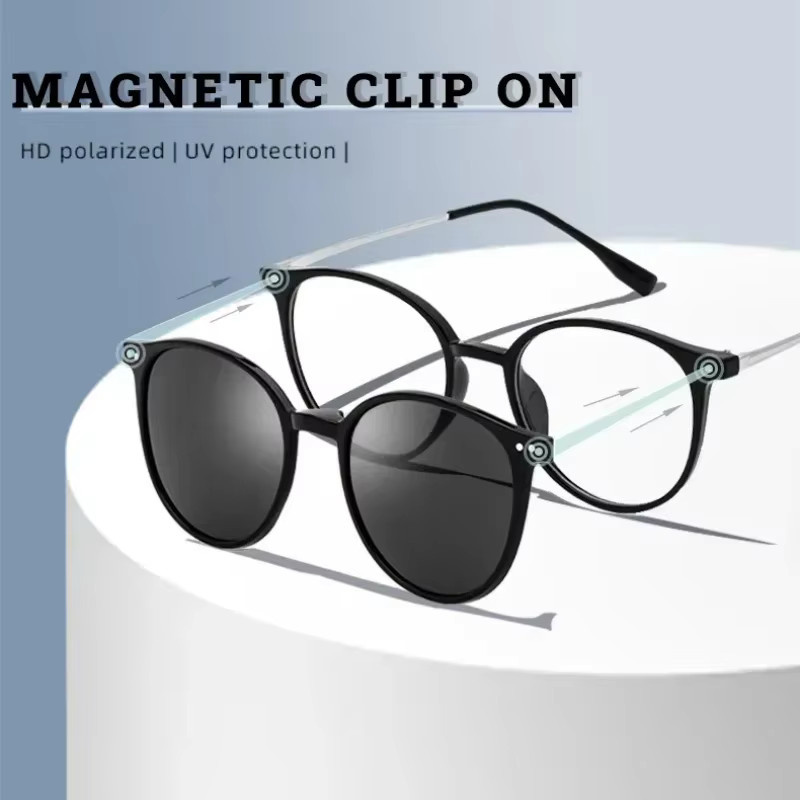 CLLOIO Magnetische Clip-On-Brille, rund, pink, Unisex, Vollrand, polarisiert - Bild 2