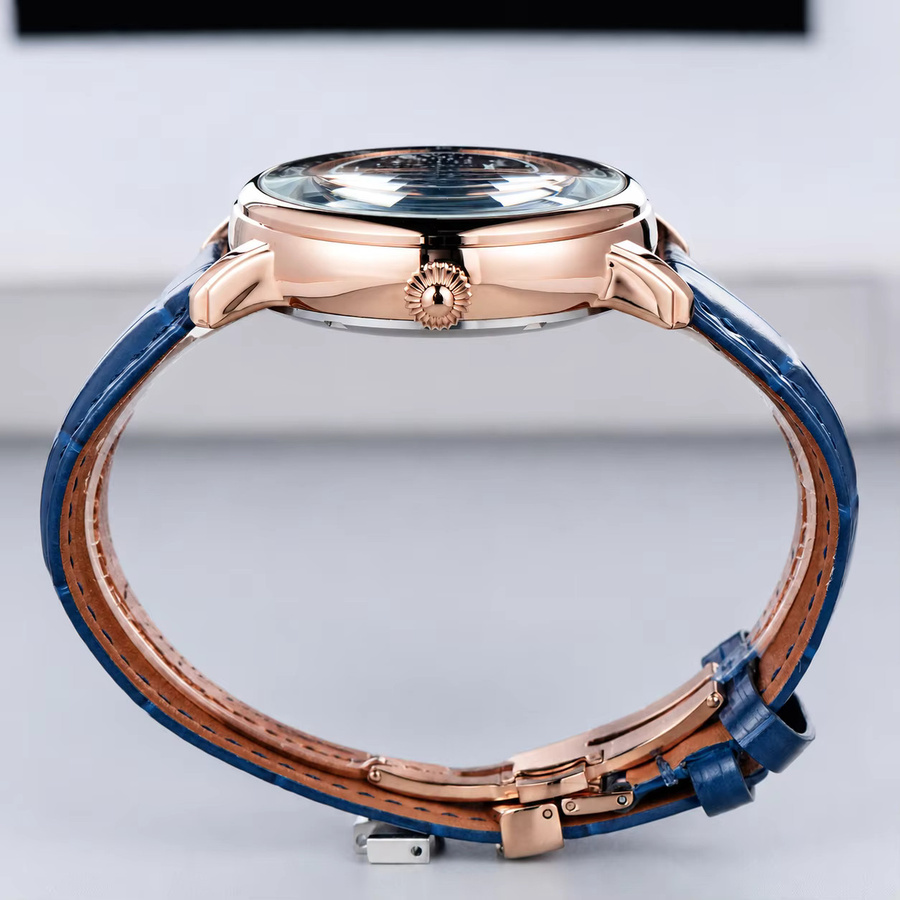 OBLVLO Automatik-Armbanduhr, Edelstahl, Leder, Blau, Herren - Bild 3