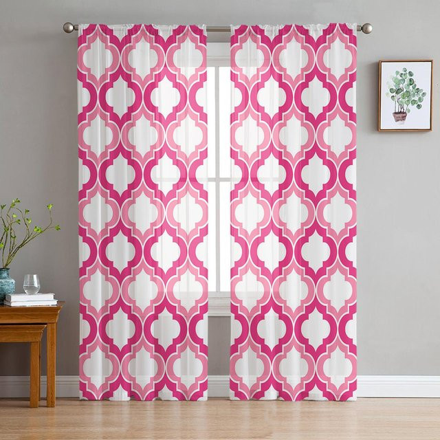 Transparente Marokko Vorhänge aus Tüll und Organza in Pink, Breite: 135 cm, Höhe: 115 cm - Bild 1