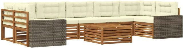 vidaXL Outdoor-Sofagarnitur aus Akazienholz in L-Form, 8-teiliges Set in Natur und Creme mit UV-beständigen Polstern - Bild 1