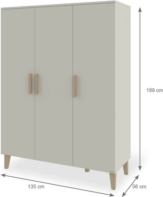 Pinolino Kleiderschrank Tami groß in Beige mit 3 Türen und Soft-Close-Technik, Eichenholz, B/T/H: 135 x 56 x 189 cm - Bild 1