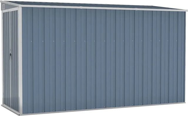 vidaXL Wand-Geräteschuppen Grau aus verzinktem Stahl mit Pultdach und Doppeltür B/H/T: 118 x 178 x 288 cm - Bild 1