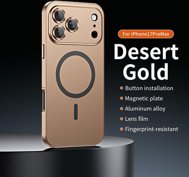 Magnetische Metall-Schutzhülle für Apple iPhone 12 bis 17 Pro Max und 14 Plus mit MagSafe-Unterstützung und Aluminiumrahmen in Gold - Bild 1