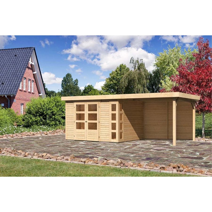 Karibu Holz-Gartenhaus Sölve mit Flachdach in Natur, unbehandelt, B/T/H: 298 x 242 x 210 cm - Bild 2