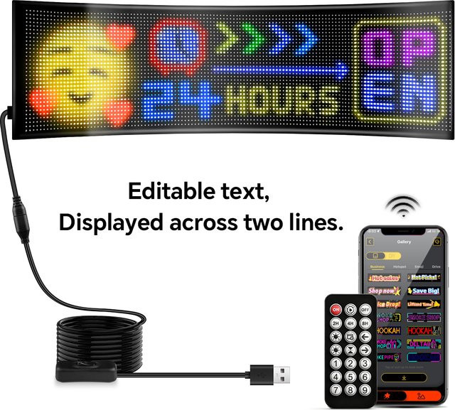 CHNAITEKE Programmierbares RGB Matrix-Pixel-Panel, Zweireihiger flexibler USB 5V Bildschirm mit Fernbedienung, Multicolor - Bild 1