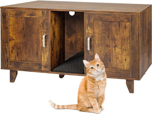 Relaxdays Katzenschrank aus MDF und Eisen in Vintagebraun mit 2 Kammern, höhenverstellbar und rutschfest, H: 65 cm, B: 120 cm, T: 52 cm - Bild 1