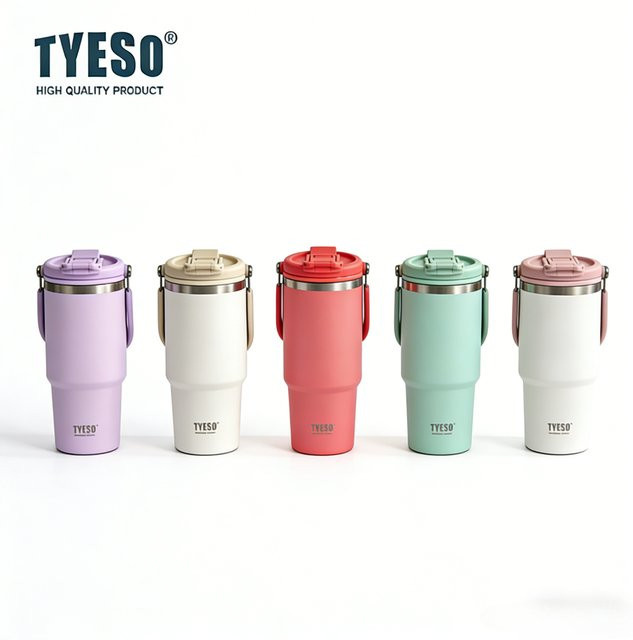 Tyeso Vakuum-Thermoskanne mit Griff und Flip-Deckel, Edelstahl-Isolierbecher für Heiß- und Kaltgetränke, Grün, 1050 ml - Bild 1