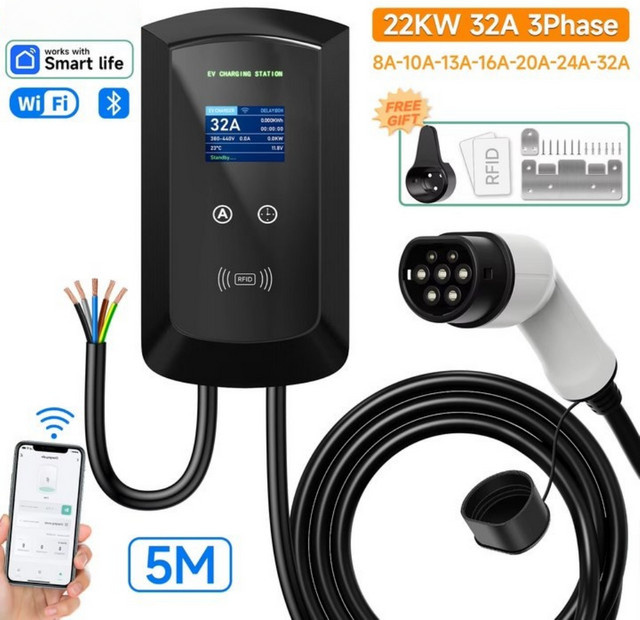 JNTAFEV Elektroauto-Ladegerät 22KW 32A Typ 2 Wallbox mit WLAN-App-Steuerung, Schwarz - Bild 1