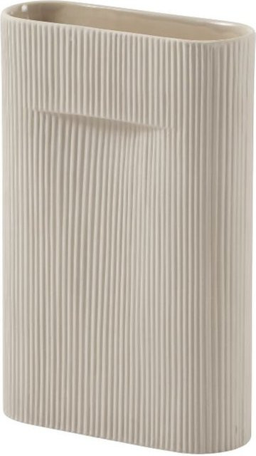 Muuto Ridge Vase aus Keramik in Beige und Weiß mit Streifenmuster - Bild 1