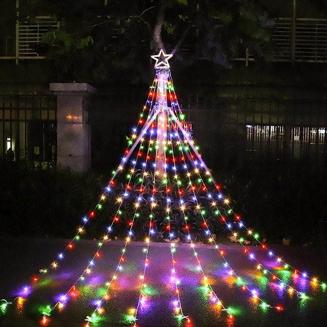 TOMTOP JMS Wasserfall-Lichterkette mit 317 LEDs in Bunt, Pentagramm-Design, 8 Modi, IP65 wasserdicht, ideal für Weihnachtsbaum und Dekoration - Bild 1