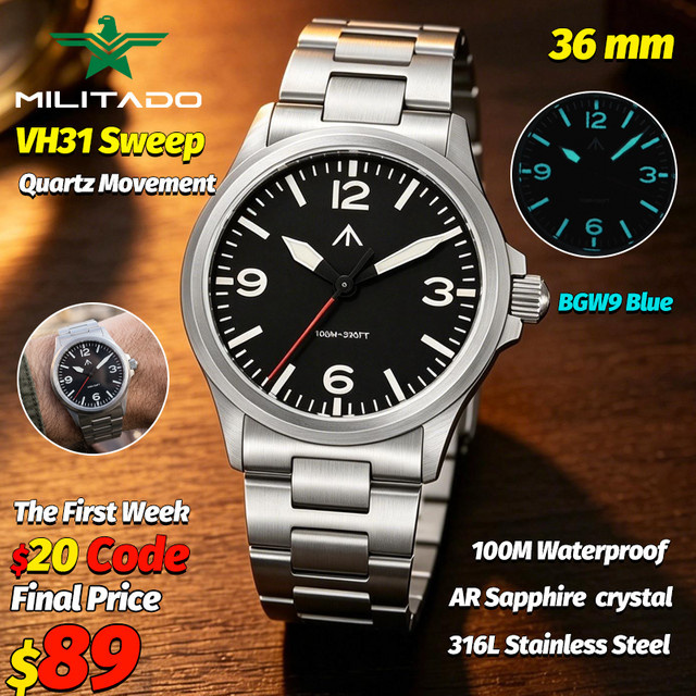 Militado Armbanduhr, Quarz, Edelstahl, 36 mm, Herren - Bild 1