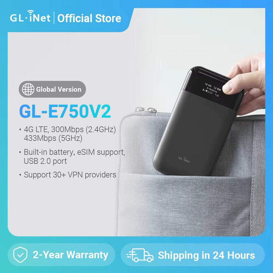 GL.iNet GL-E750V2 EM060K-G MUDI 4G LTE Tragbarer Reiserouter mit Dual-Band WLAN, OpenWrt, OpenVPN und WireGuard, 7000mAh Akku, Schwarz - Bild 2