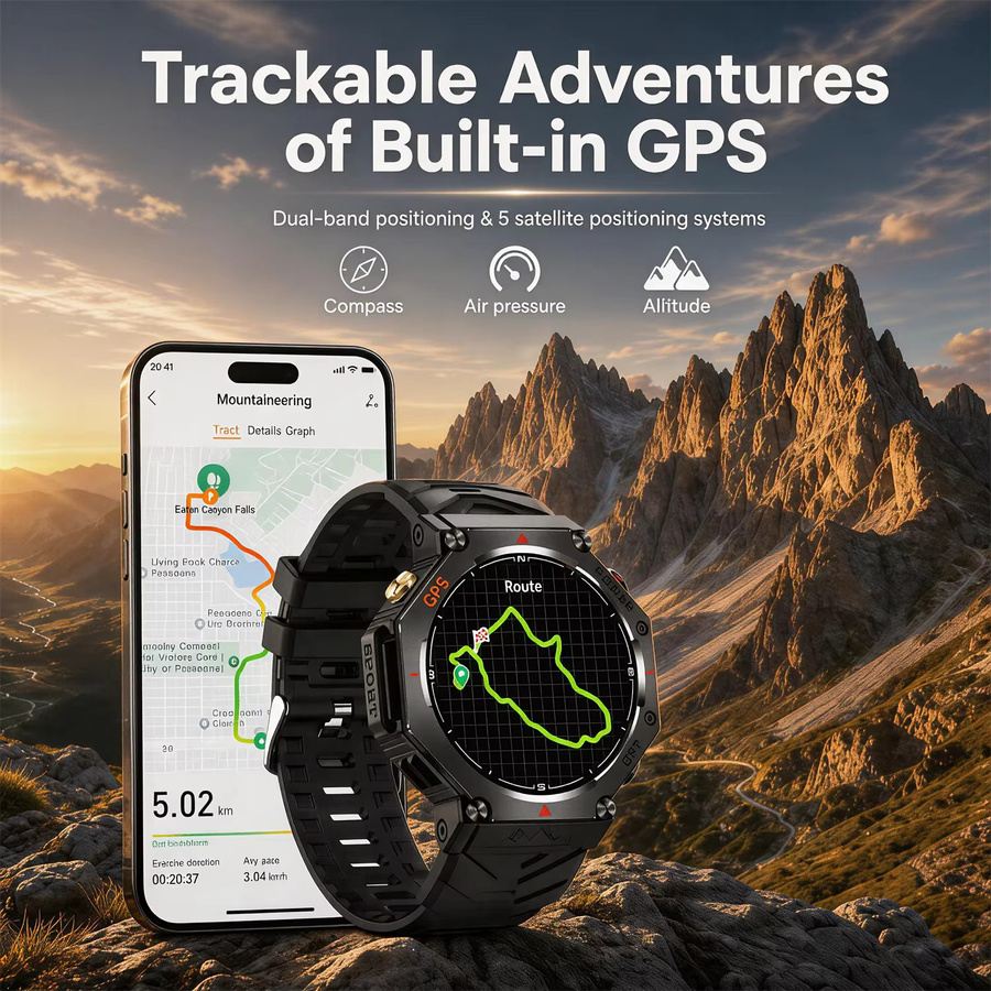 GUHUAVMI Smartwatch T-Rex 3, GPS, Bluetooth, Silikon, Schwarz, 10 ATM - Bild 3