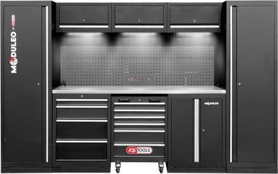 KS Tools Werkstattschrank-System mit Pegboard und Steckdosen in Silber und Schwarz, B: 324 cm, H: 50 cm - Bild 1