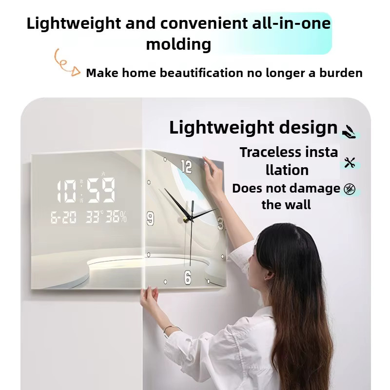 Moderne digitale Doppelseiten Wanduhr aus Acryl für das Wohnzimmer in quadratischem Design - Bild 3