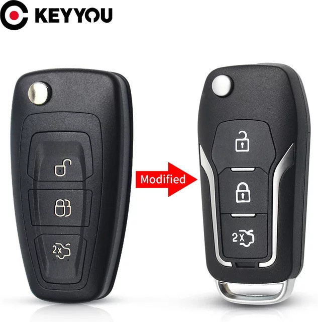 Keyyou Modifiziertes Schlüsselgehäuse für Ford Focus und Fiesta 2013, HU101 Blade Version, Klappbares Autoschlüssel Etui, Schwarz - Bild 1