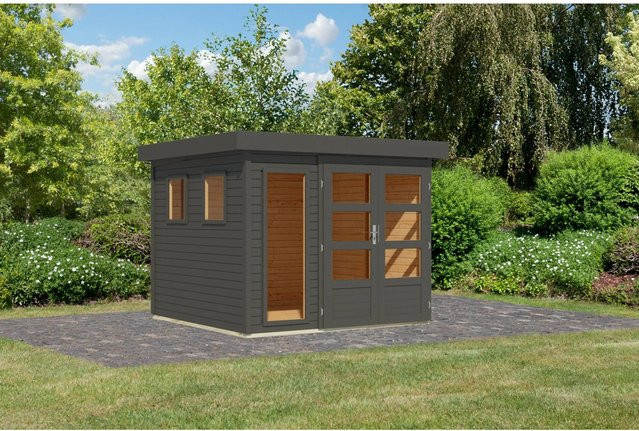 Karibu Gartenhaus Maradi 3,5 aus Massivholz in Terragrau, B/T/H: 211 x 238 x 242 cm - Bild 1