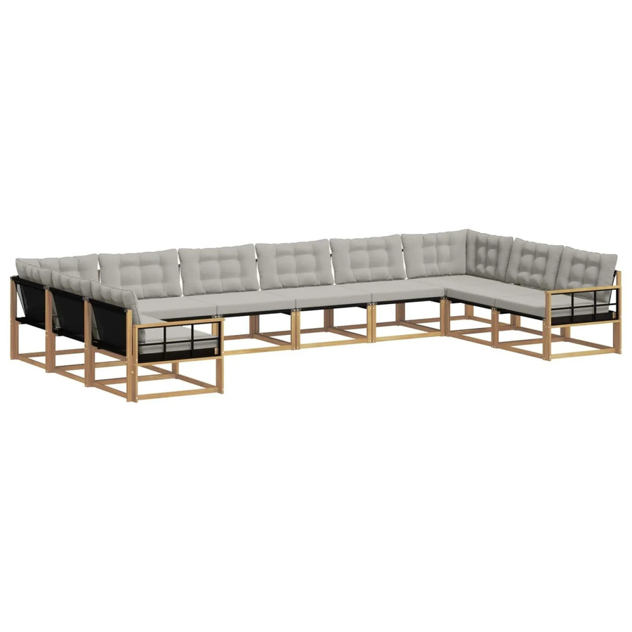 vidaXL Outdoor-Sofagarnitur aus Akazienholz in U-Form mit Textilene-Bezug und Kissen, 10-teilig, Weiß-Hellgrau - Bild 2