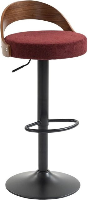 PXloue 2er Set Barhocker drehbar und höhenverstellbar mit Rückenlehne in Weinrot und Walnussoptik aus Leinen und Metall - Bild 1