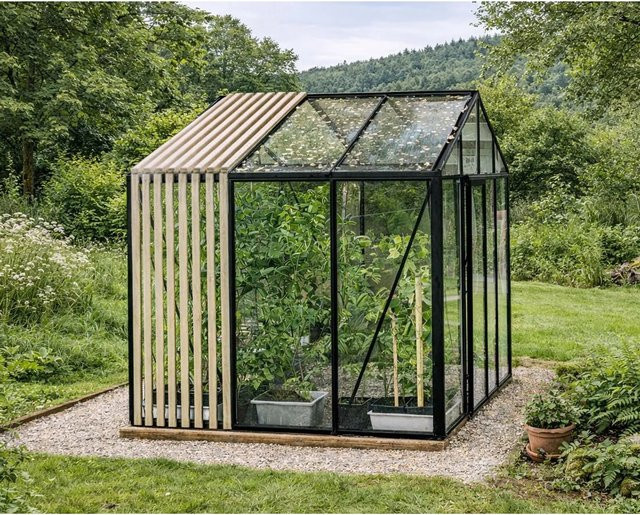 Bloomcabin Premium-Qualität Gewächshaus Accoya-Fusion GHCAF9 in Schwarz mit Aluminium, Accoya-Holz, Sicherheitsglas, Dachfenster und Belüftungssystem - Bild 1
