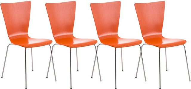 TPFLiving 4er Set Besucherstühle Jaron mit Holzsitz in Orange, stapelbar - Bild 1