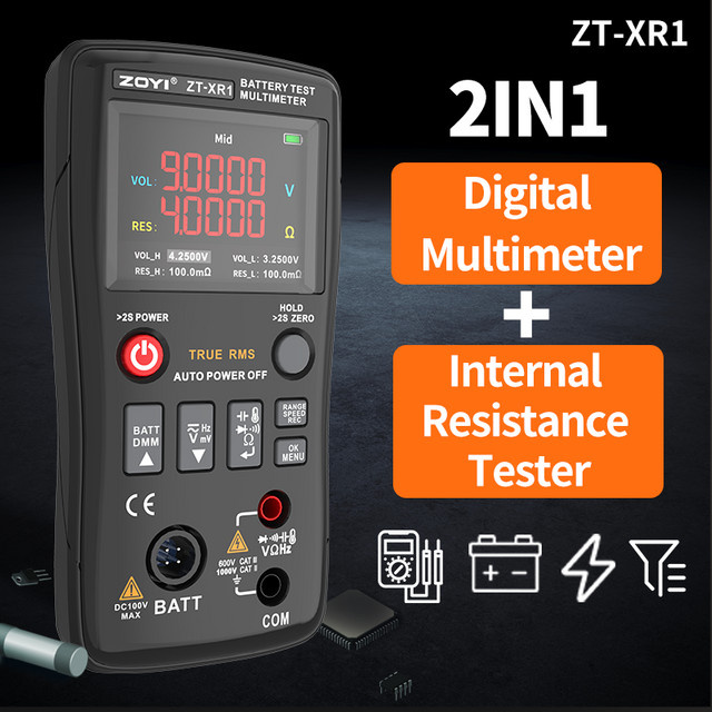 ZOYI ZT-XR1 Batterie-Innenwiderstandsmessgerät und Multimeter in Schwarz als hochpräziser Tester für Spannung, Widerstand, Kapazität und Dioden - Bild 1