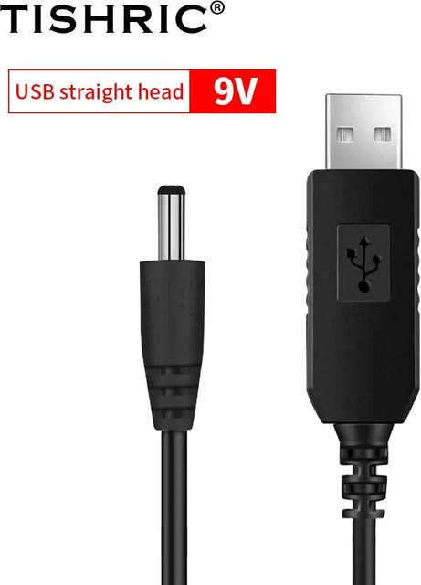 TISHRIC USB auf DC Boost Adapterkabel für 9V und 12V, 180 Grad Stecker, Schwarz, Anschluss 2,1 x 5,5 mm - Bild 1