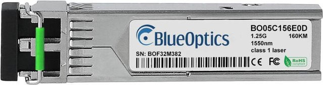 BlueOptics SFP Transceiver GLC-ZX-SMD-160 Kompatibel mit Cisco, 1000BASE-ZX, Singlemode Fiber, LC-Duplex, 1550nm, 160KM, DDM, Farbe: Silber - Bild 1
