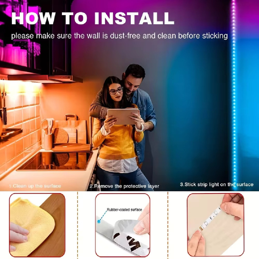WELPUR RGB LED Lichtstreifen Multicolour mit Fernbedienung, batteriebetrieben für Wohnzimmer und Schlafzimmer - Bild 5