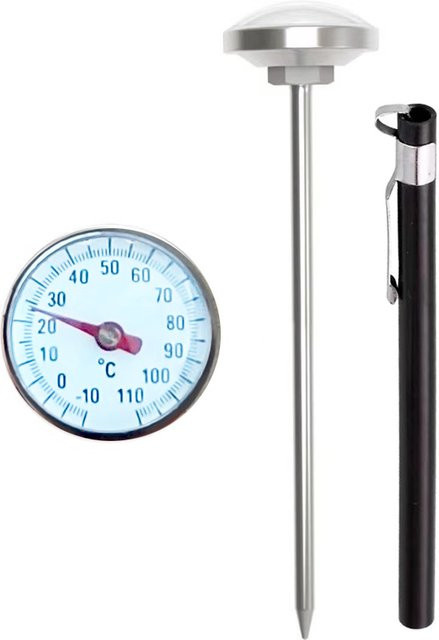 MEFORU Thermometer mit schwarzer Halterung für Kaffeekannen und Lebensmittel, Messbereich -10 °C bis 110 °C, Edelstahl, Schwarz - Bild 1