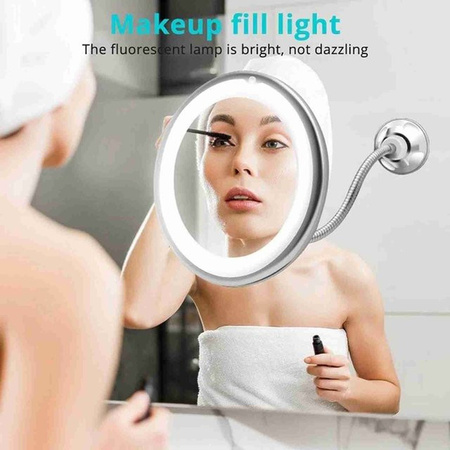 KaiSai Kosmetikspiegel mit LED-Licht und Saugnapf, 10-fach Vergrößerung, 360 Grad drehbar, Weiß