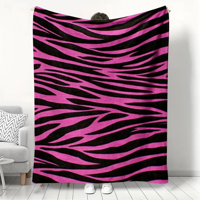JMG Household Supplies Flanelldecke mit rosa Zebra-Muster, weiche Fleece-Decke für Sofa und Couch, B/B: 150 x 200 cm - Bild 1