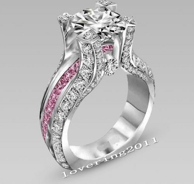 vecalon Ring Set, 14 Karat Weißgold, Diamant, Vintage, Unisex - Bild 1
