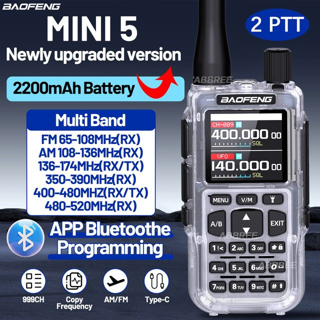 Baofeng MINI 5 Walkie-Talkie mit Bluetooth-App-Programmierung und 2200mAh Akku, UV-5R MINI Amateurfunkgerät mit großer Reichweite und Dual PTT - Bild 1