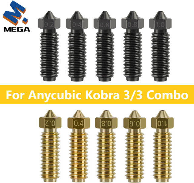 Anycubic Kobra 3 Hotend Düsen Set aus Messing und gehärtetem Stahl für FDM 3D-Drucker, Durchmesser: 0,2 mm, 0,4 mm, 0,6 mm, 0,8 mm, 1,0 mm - Bild 1