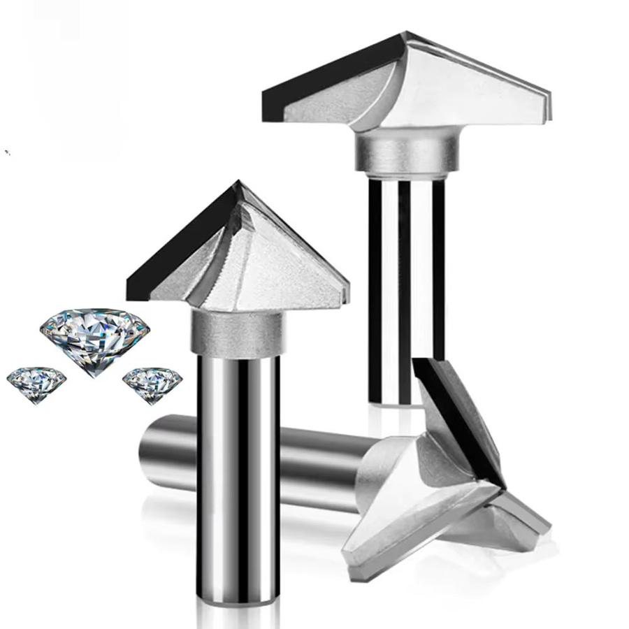 Vsharp V-Typ Fräser mit CVD-Diamantbeschichtung für CNC und Holzbearbeitung, Farbe: Silber, Schaftdurchmesser: 12,7 mm (1/2 Zoll) - Bild 1