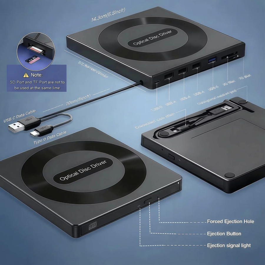 MayAug Externes USB-C CD DVD RW Optisches Laufwerk in Schwarz für Laptop und Notebook - Bild 4