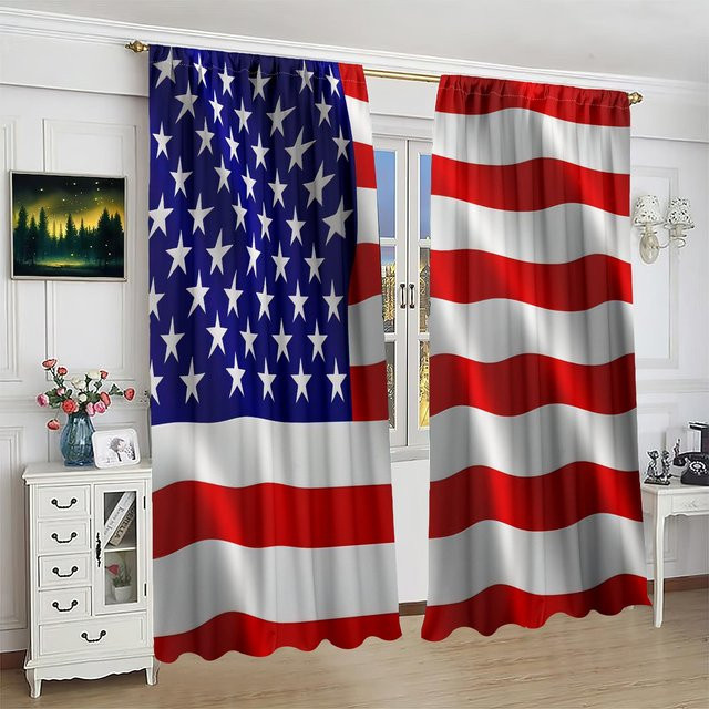 Yiran Furniture Vorhang Set mit amerikanischer Flagge, 2 Stück, Polyester, halbtransparent, Multicolour, Breite: 76,2 cm, Höhe: 165,1 cm - Bild 1