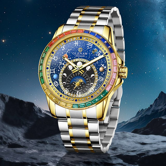 Glenaw's Armbanduhr, Automatik, Gold, Edelstahl, Herren - Bild 1