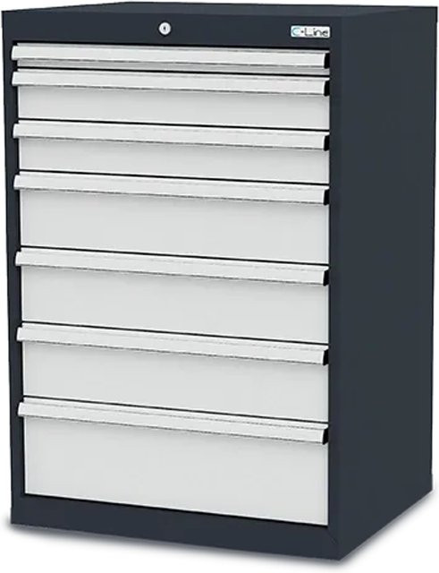 Simplaflex Schubladenschrank mit 7 Schubladen aus Stahlblech, grau, B/T/H: 70 x 57,5 x 102 cm - Bild 1