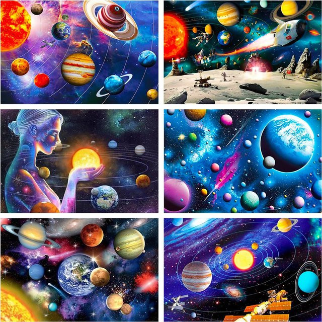 5D DIY Diamantmalerei-Set Weltraum-Planeten-Motiv mit runden Diamanten in Multicolour, Rahmenloses Landschafts-Diamantstickerei-Kit zur Heimdekoration, B/H: 30,0 x 20,0 cm - Bild 1