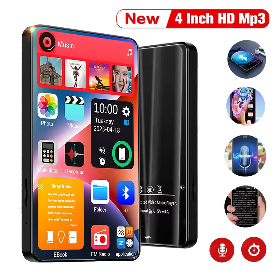 occkic MP3 MP4 Player mit 4,0 Zoll Full Touch Bildschirm, Bluetooth 5.2, 16 GB Speicher, Lautsprecher und FM-Radio in Schwarz - Bild 4