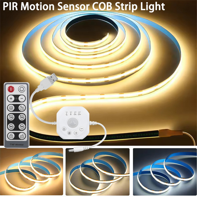 YSRSAI USB COB LED-Streifenlicht mit PIR-Bewegungsmelder und Dimmfunktion, weiße Schrankbeleuchtung für Küche und Zuhause - Bild 1