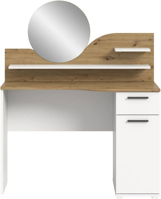 Schminktisch Viola von Inn.Furn in Weiß Eiche mit Spiegel und Stauraum, Breite: 110 cm - Bild 1