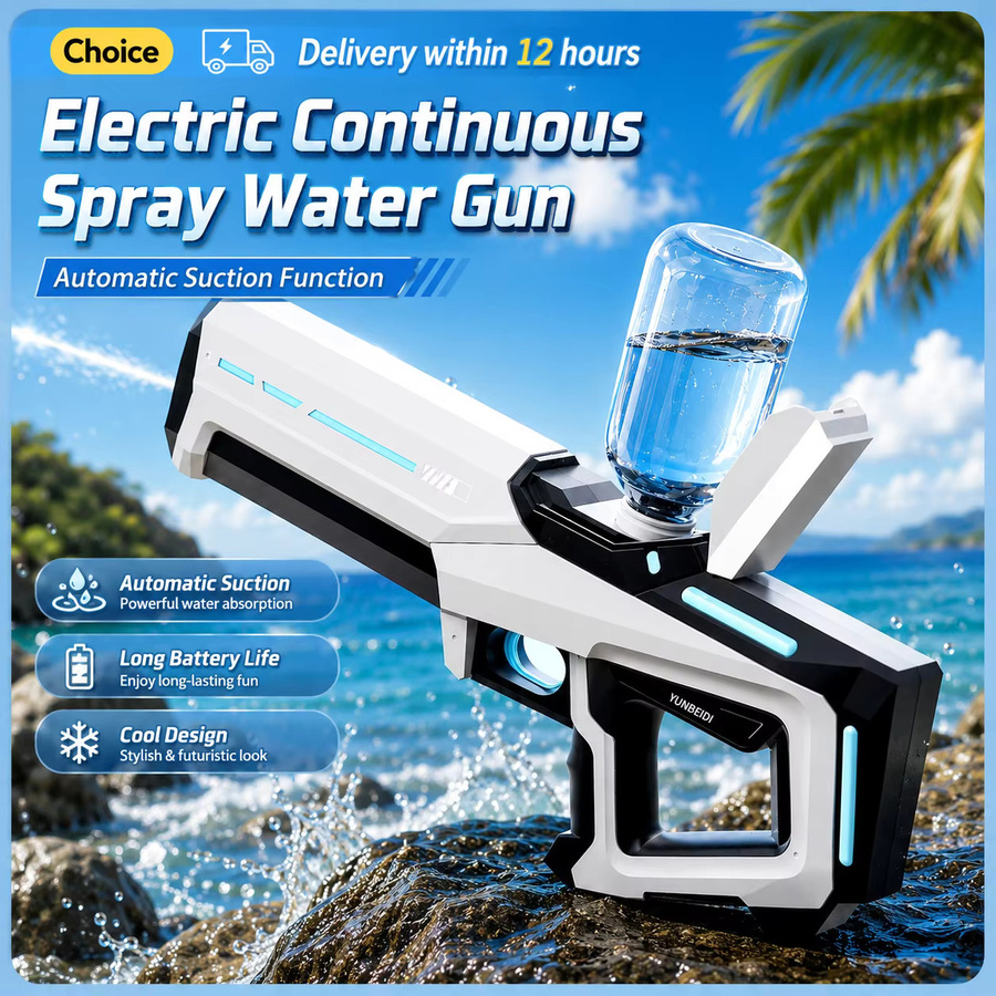 Elektrische Wasserpistole von YUNBEIDI in Blau mit großvolumigem Wasserspeicher für automatische Dauersprühfunktion als Outdoor-Spielzeug - Bild 2