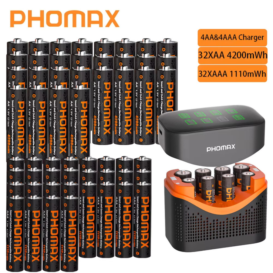 PHOMAX Lithium-Akkusatz mit Ladegerät: AA 1,5 V 4200 mWh und AAA 1,5 V 1110 mWh für Fernbedienungen, Mäuse und SmartDoor - Bild 4
