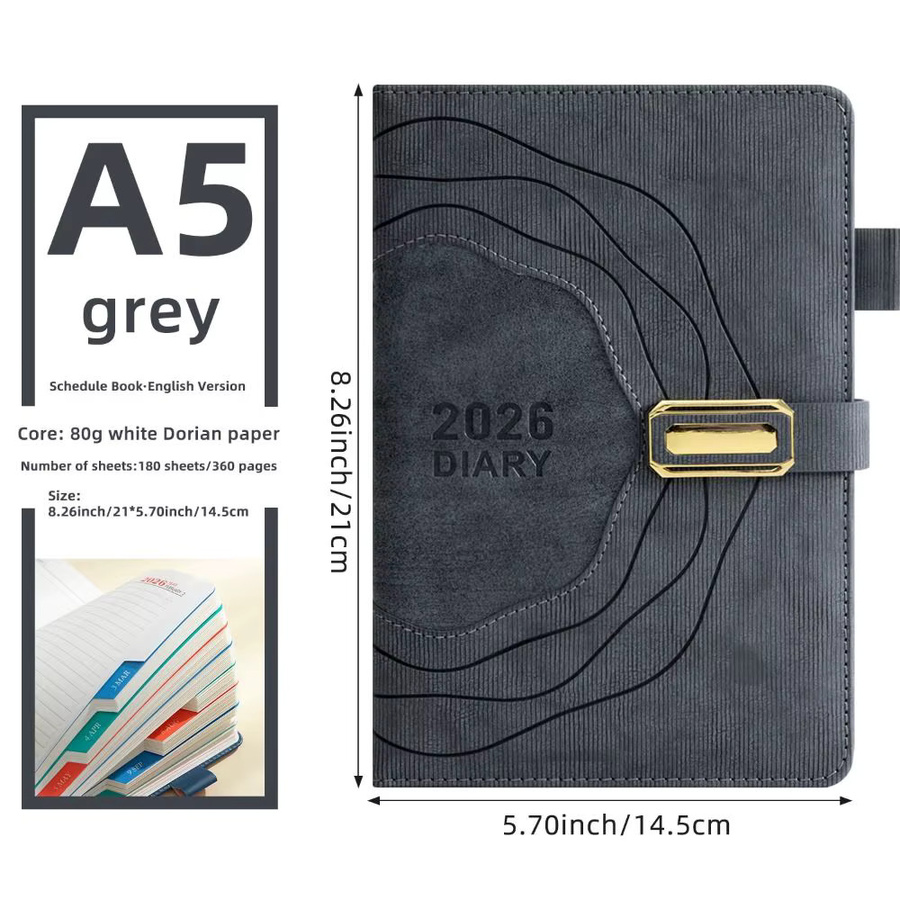 Notizbuch 2026 Zeitplan mit To-do-Liste und täglicher Aufzeichnung, Hardcover, Blau, A5 - Bild 5
