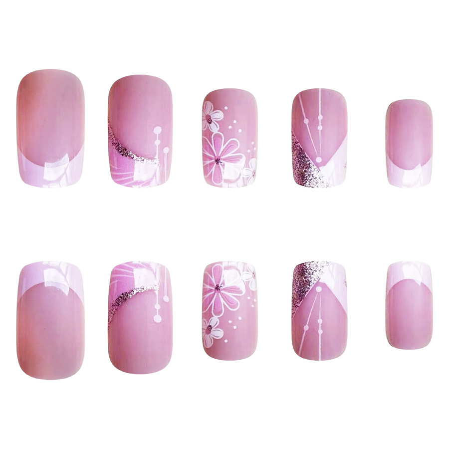 YADORNOS Kunstnägel, rosa Blumen, kurzer Sarg, 24 Stück, Damen - Bild 3