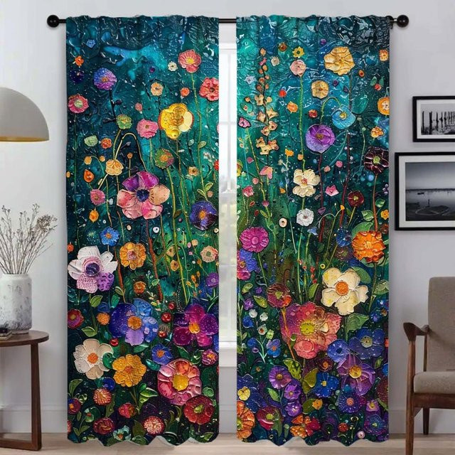 Zweiteiliger Garten-Verdunkelungsvorhang mit floralem Design in Mehrfarbig, ideal als Schlafzimmer- oder Trennvorhang, B: 50 cm, H: 70 cm - Bild 1