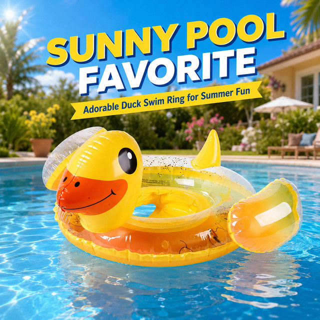 Gelbes aufblasbares Enten-Schwimmtier aus PVC mit Griff und Rückenlehne für Pool und Strand - Bild 1